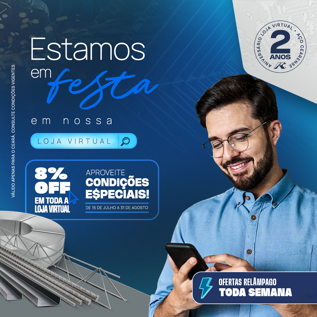 Loja virtual da Aço Cearense celebra 2 anos com campanha especial e condições exclusivas para clientes em todo o site.